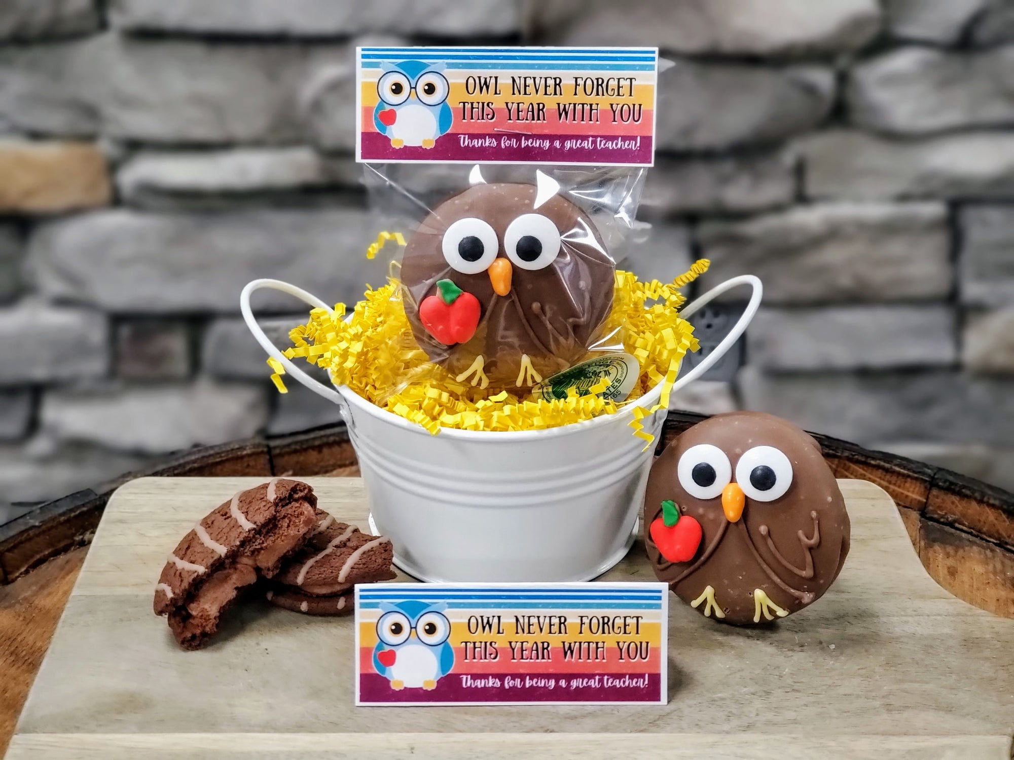 "Owl Never Forget This Year With You" Chocolate Fudge Round Owl Teacher Gift